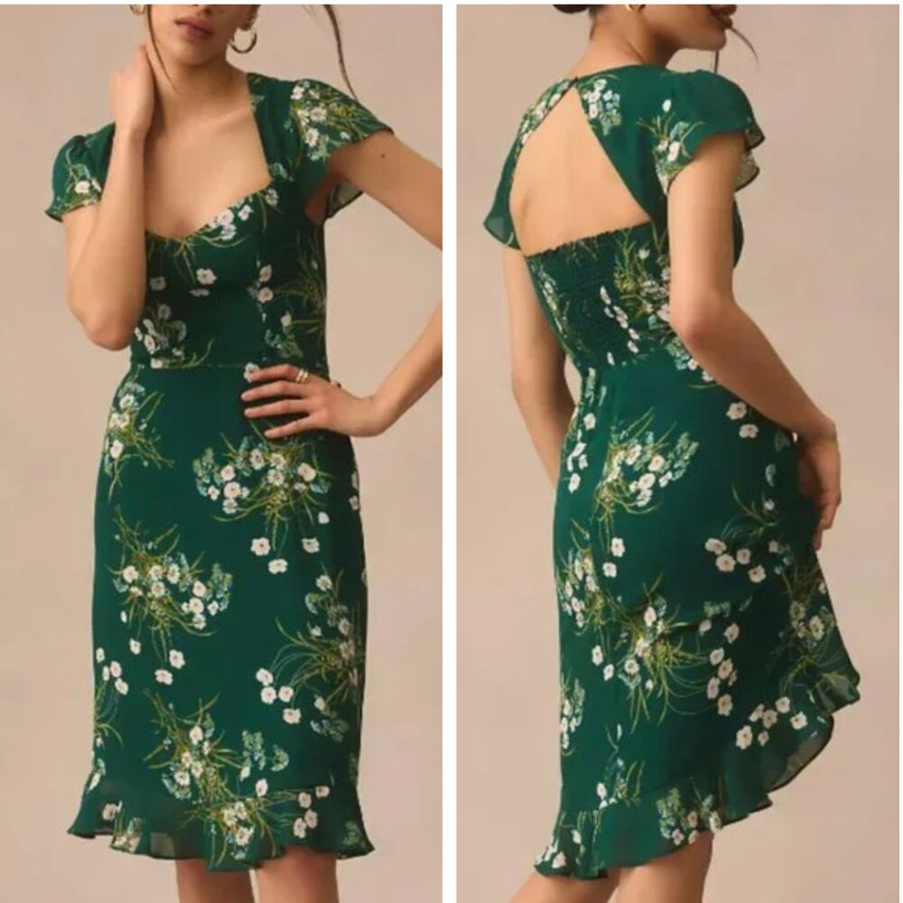 NWT Reformation Rosi Midi Dress Sz2 Buena Green Floral